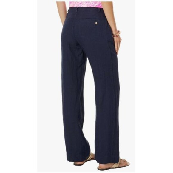 Lilly Pulitzer Breeta Linen Trouser Pants True Navy Blue Size 0 NWT $148 - Picture 2 of 16